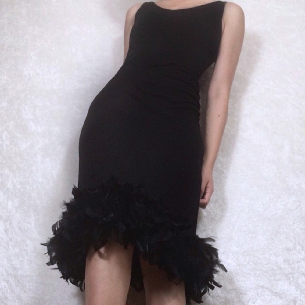 Feather trim dress!